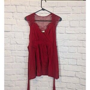 LEI Y2K Crochet Accent Tank Shirt Top Sleeveless Back Tie JR XL RED